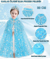 Nessiworld Frozen Elsa Blue Cape – 80 cm Snow Patterned Children's Cape (Excluding Crown)